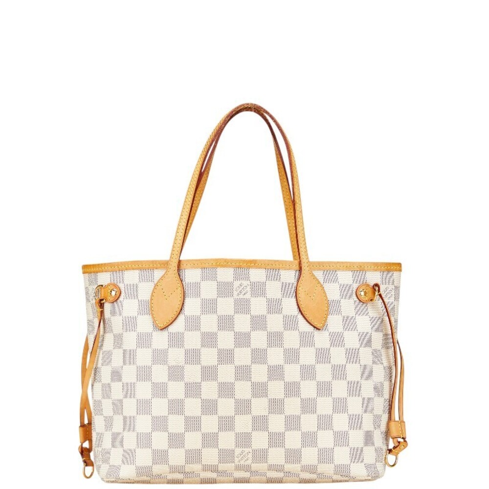 Louis Vuitton Damier Azur White Neverfull Tote Shoulder Bag Leather